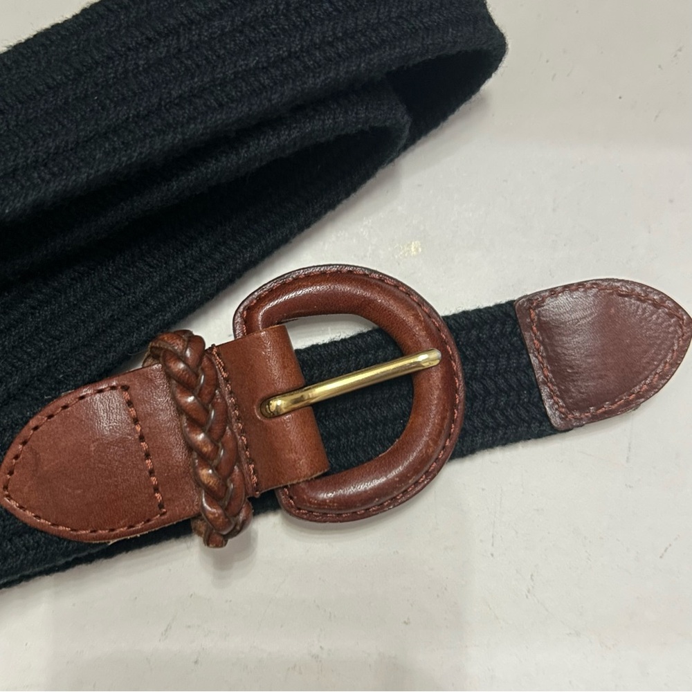 Vintage Talbots XL Leather & Navy Woven Stretch Belt - Picture 5 of 6